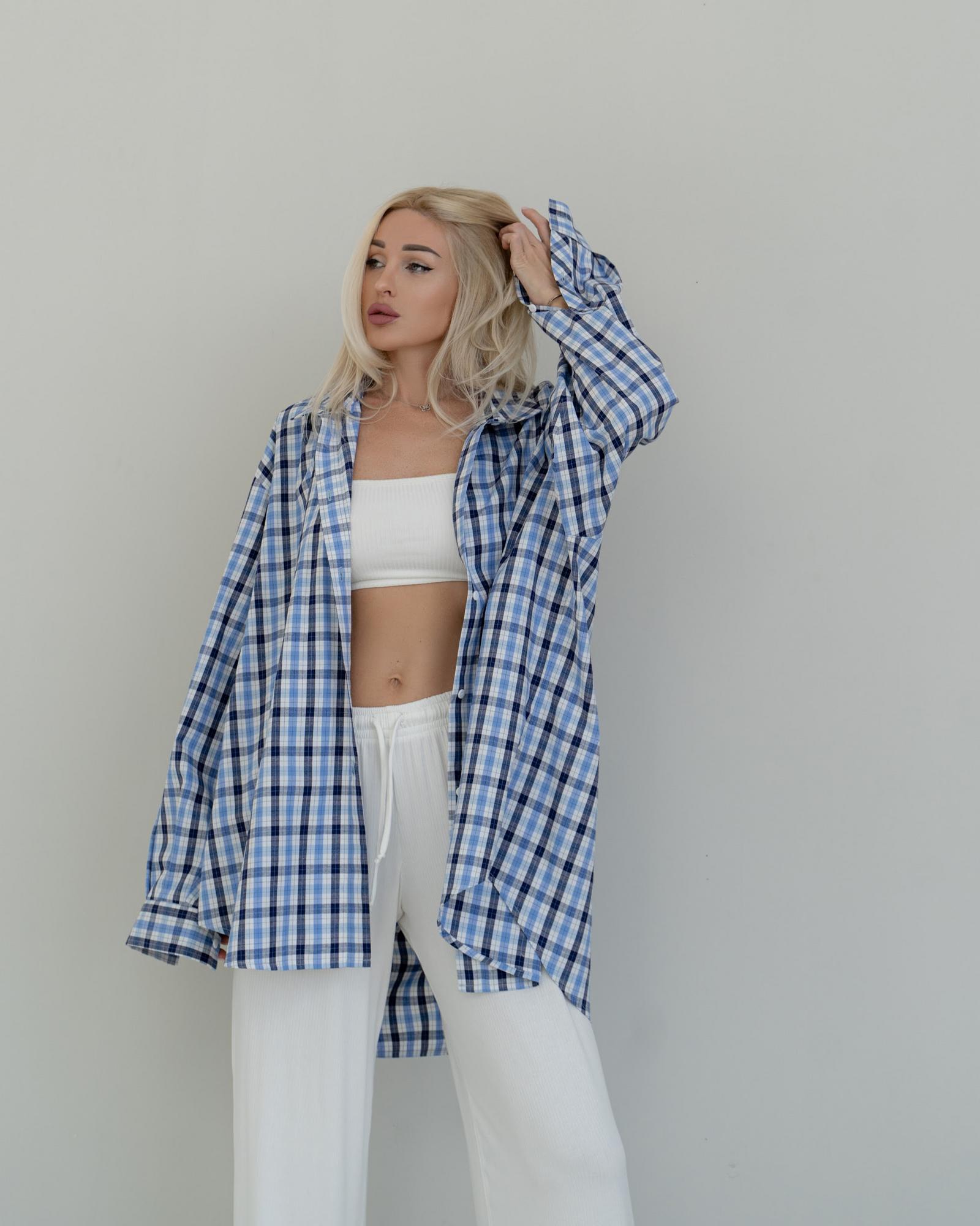 Рубашка клетка голубая