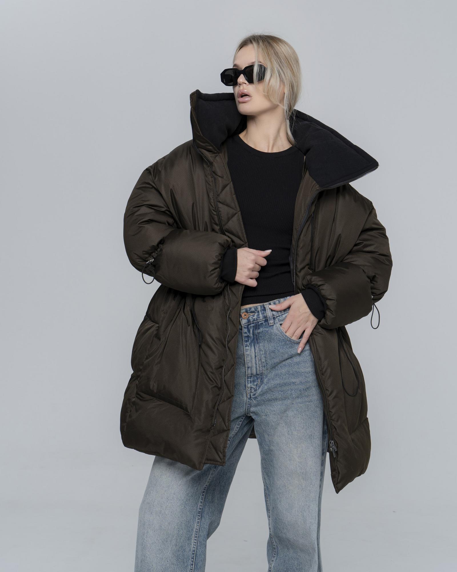 Пуховик удлиненный на кулиске Brown Khaki