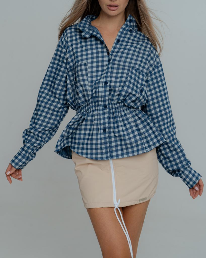 Рубашка с баской синяя клетка