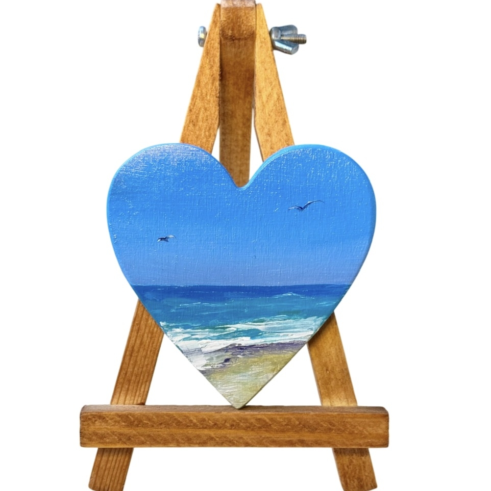 Мини-картина маслом на дереве на магните "Море". Масло, ручная работа. 8х7.5 см