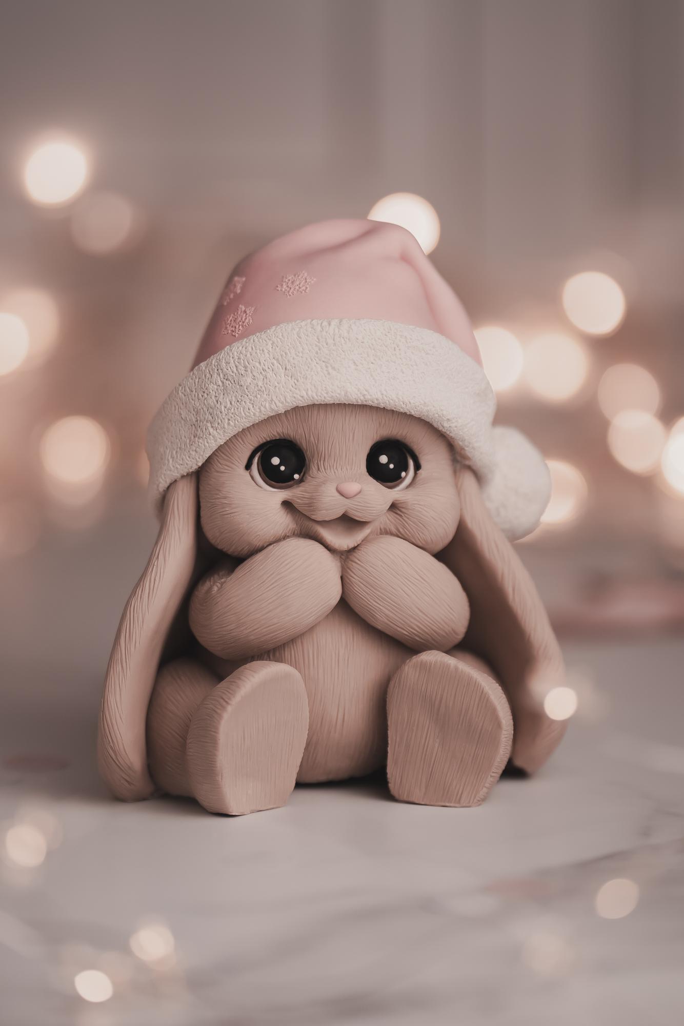 Большой зайка Лилу в новогодней шапке