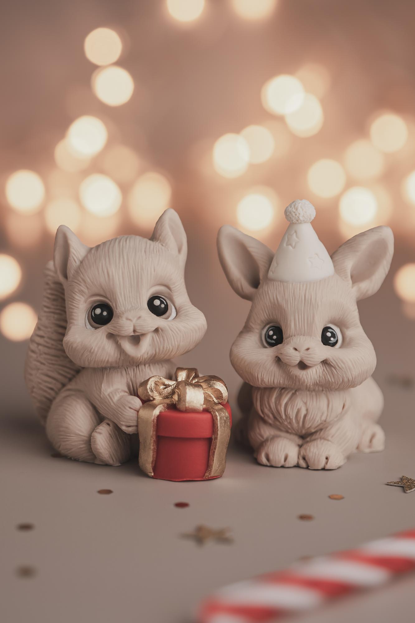 Праздничные зайка и бельчонок | мини