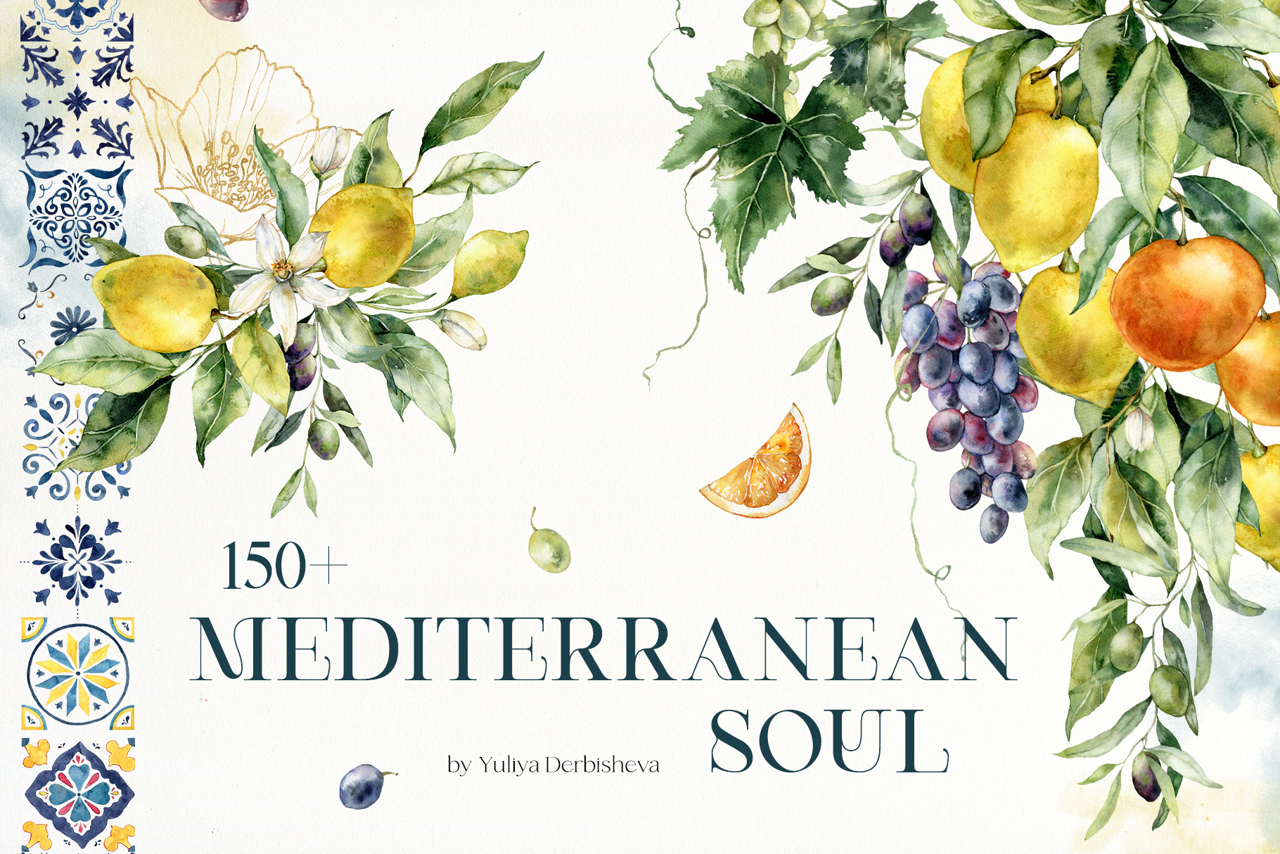 Mediterranean soul citrus & tiles watercolor illustrations