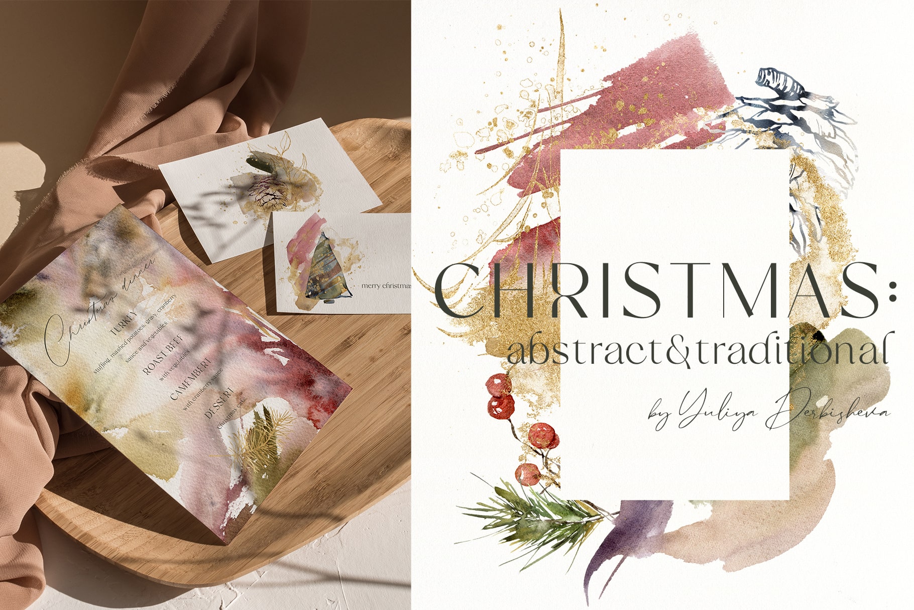 Traditional & Abstract Christmas Floral illustrations and Backgrounds for Design and Decor