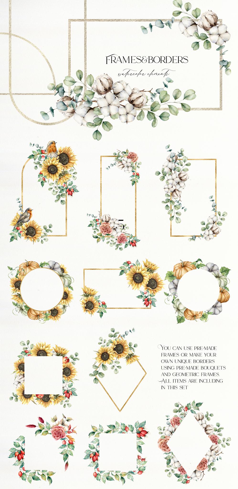 Autumn Spirit Watercolor: Pumpkins, Sunflowers & Fall Vibes for Design