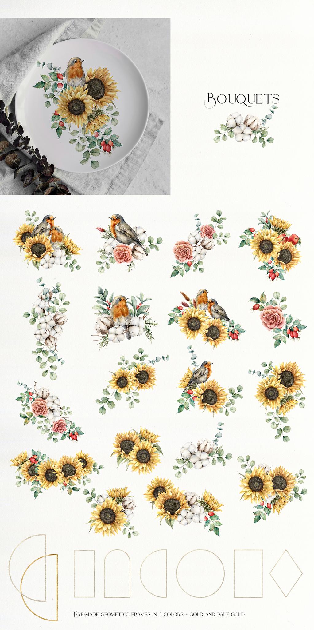 Autumn Spirit Watercolor: Pumpkins, Sunflowers & Fall Vibes for Design