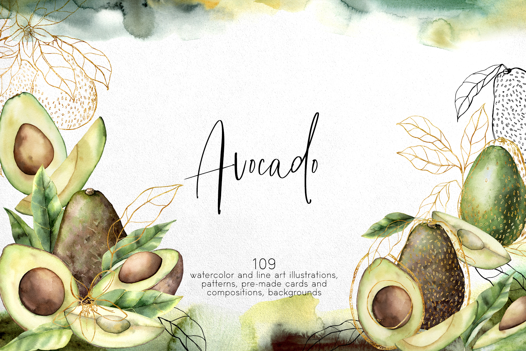 Avocado Watercolor floral illustration and Design