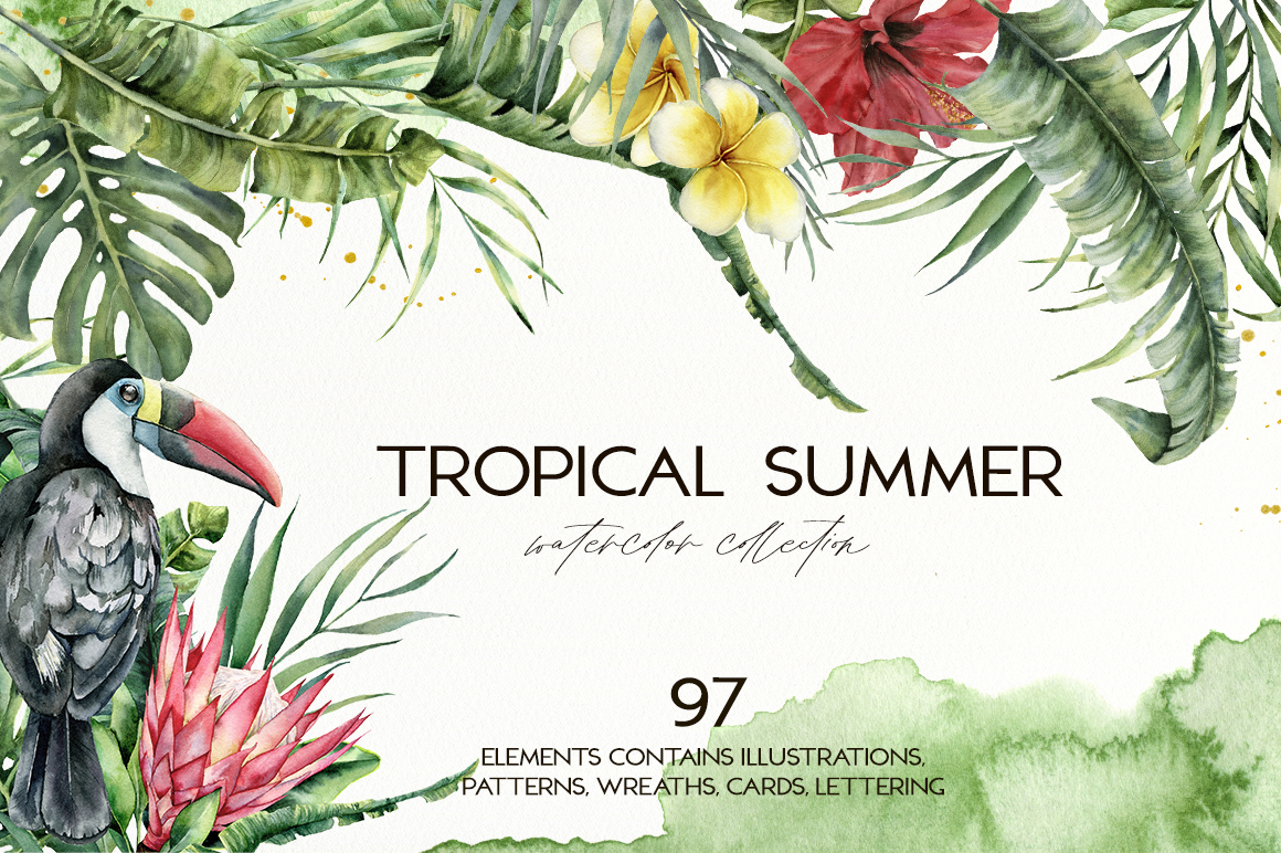 Tropical Summer watercolor illustrations