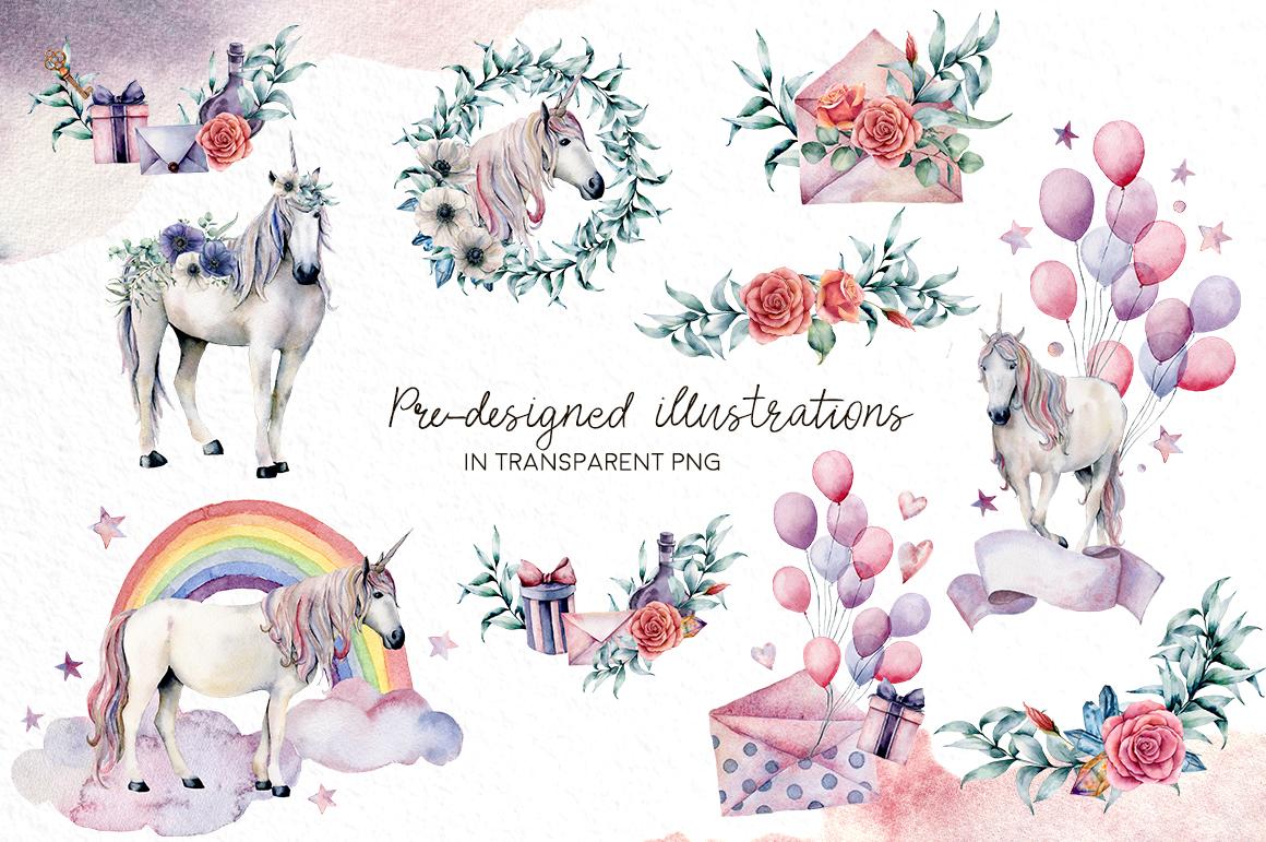 Unicorns: magic party watercolor
