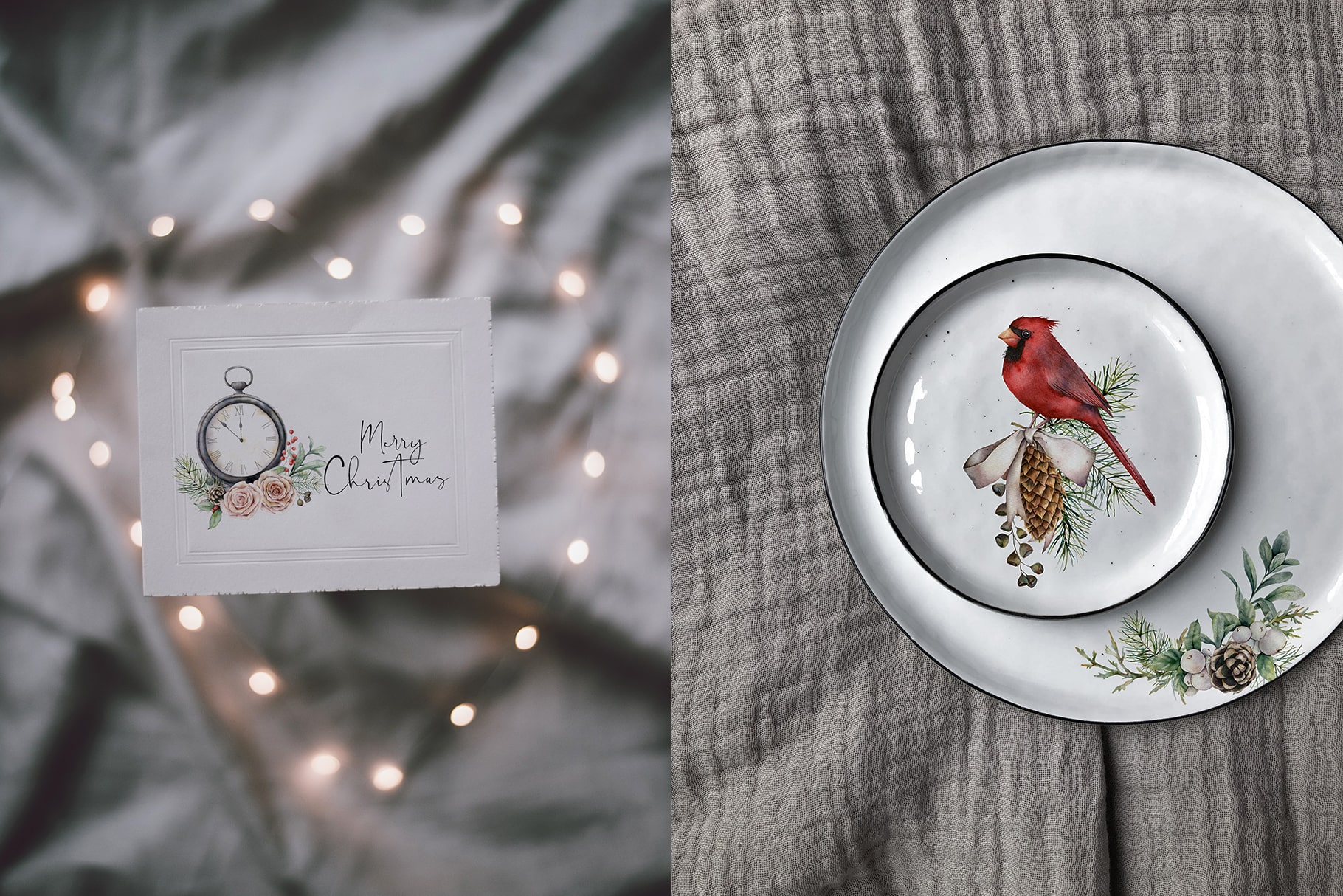 Vintage Christmas watercolor floral festive illustrations and designs