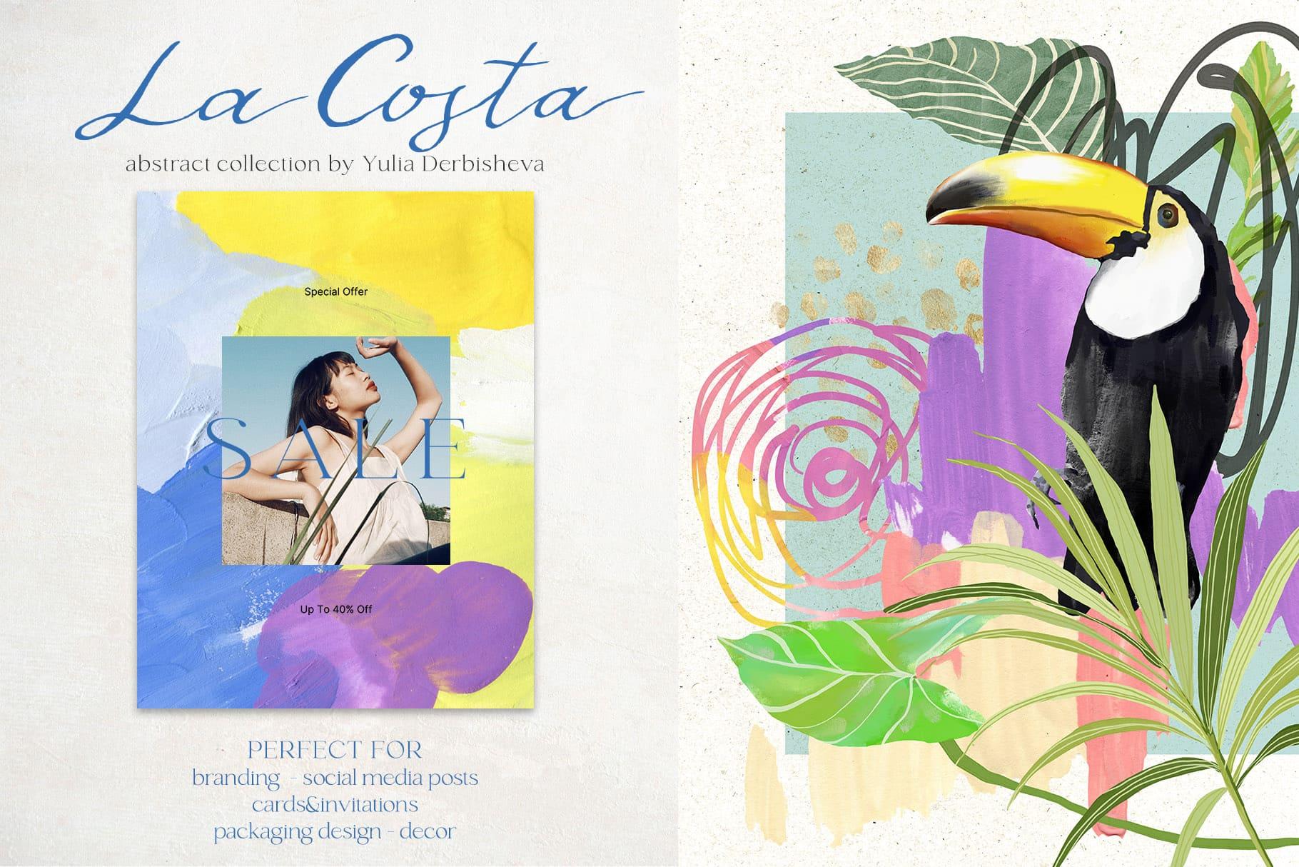 La Costa bright summer backgrounds + tropical birds