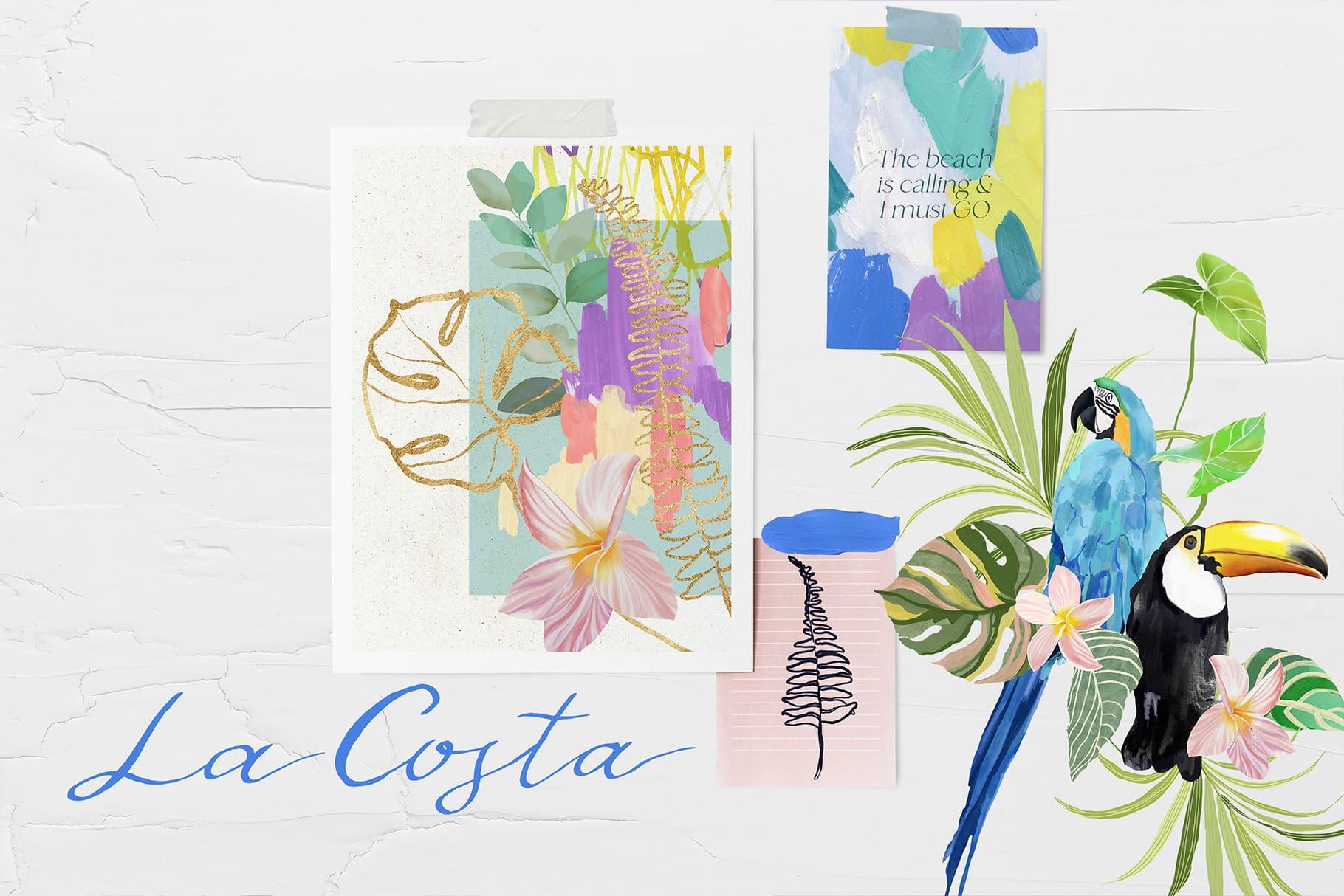 La Costa bright summer backgrounds + tropical birds