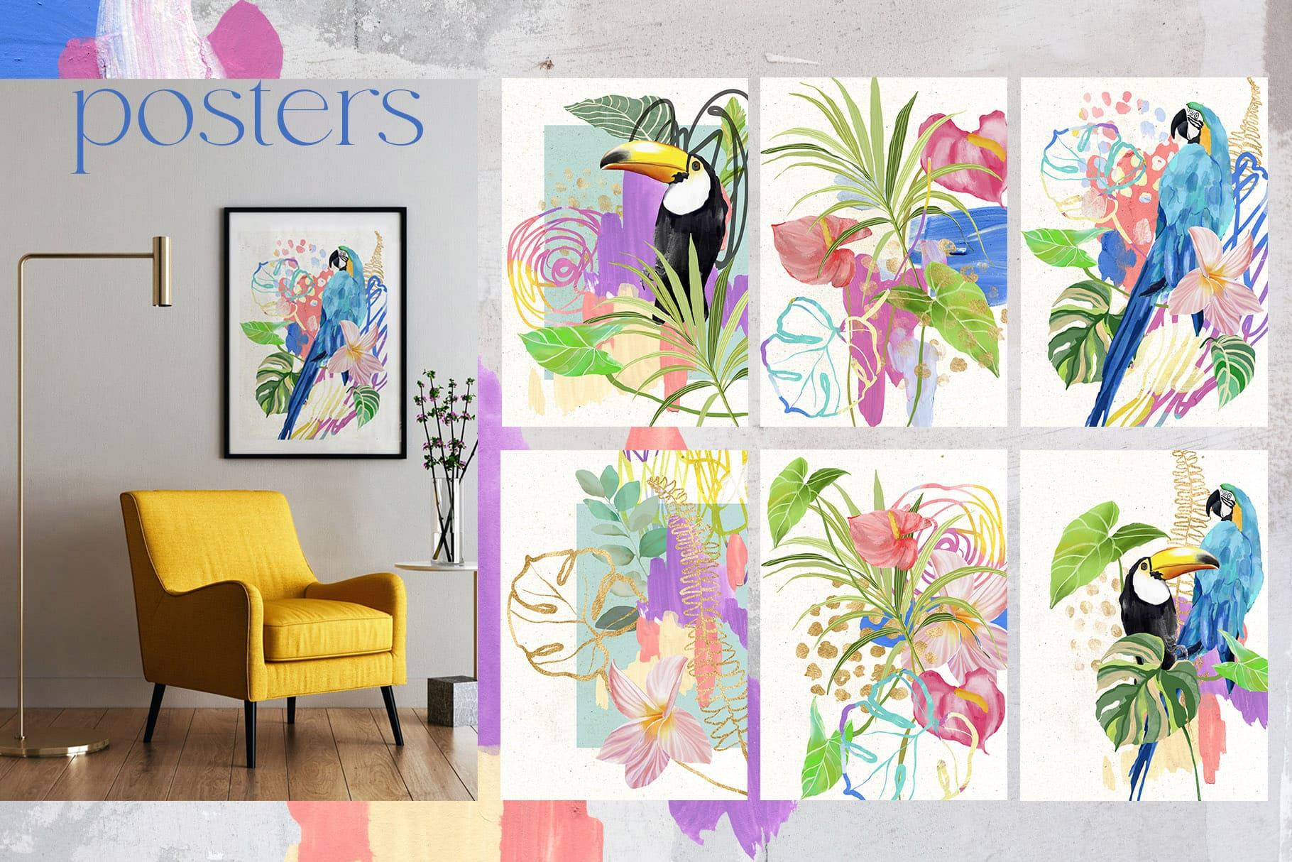 La Costa bright summer backgrounds + tropical birds