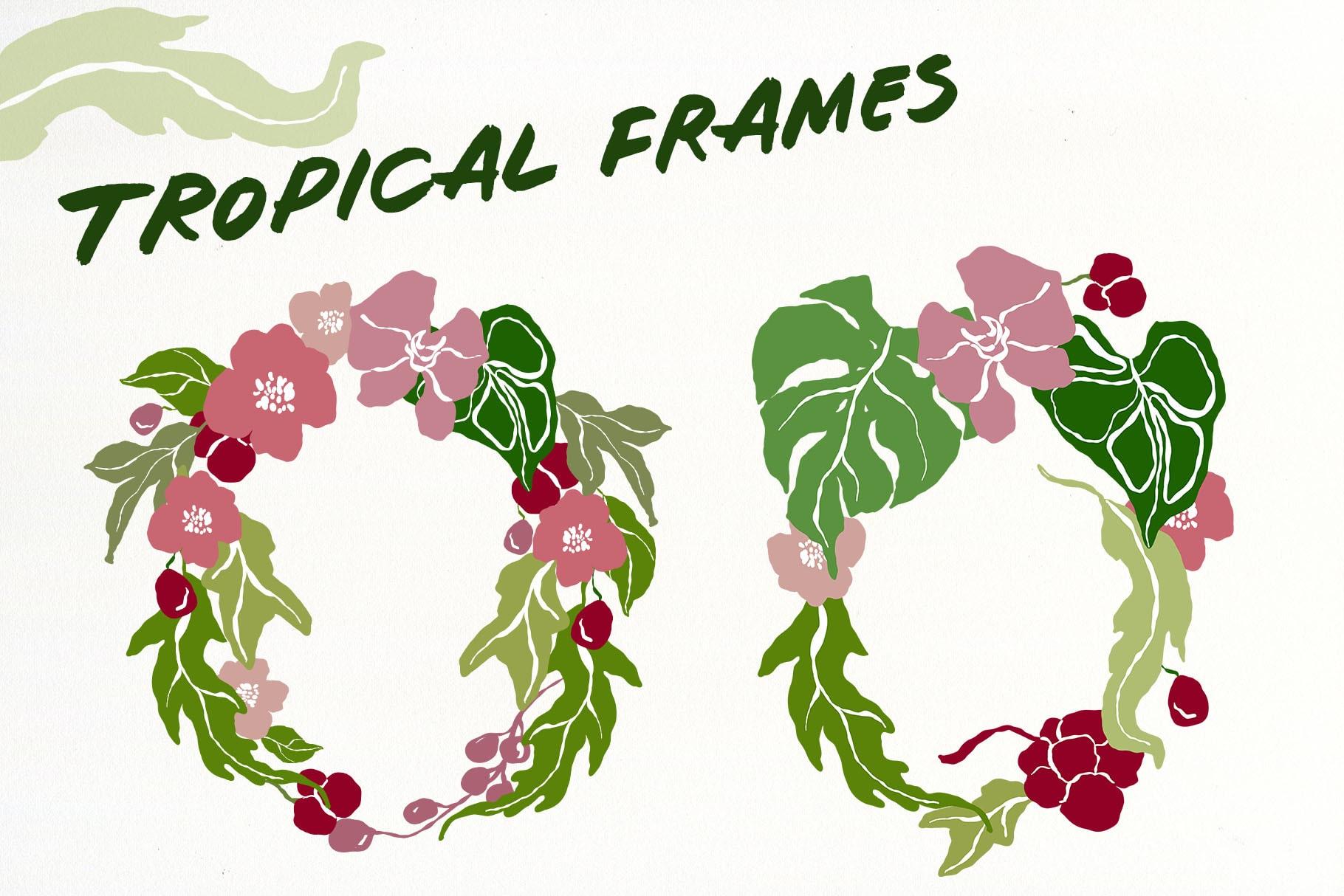 Jungle abstract vector flowers leaves naive illustrations