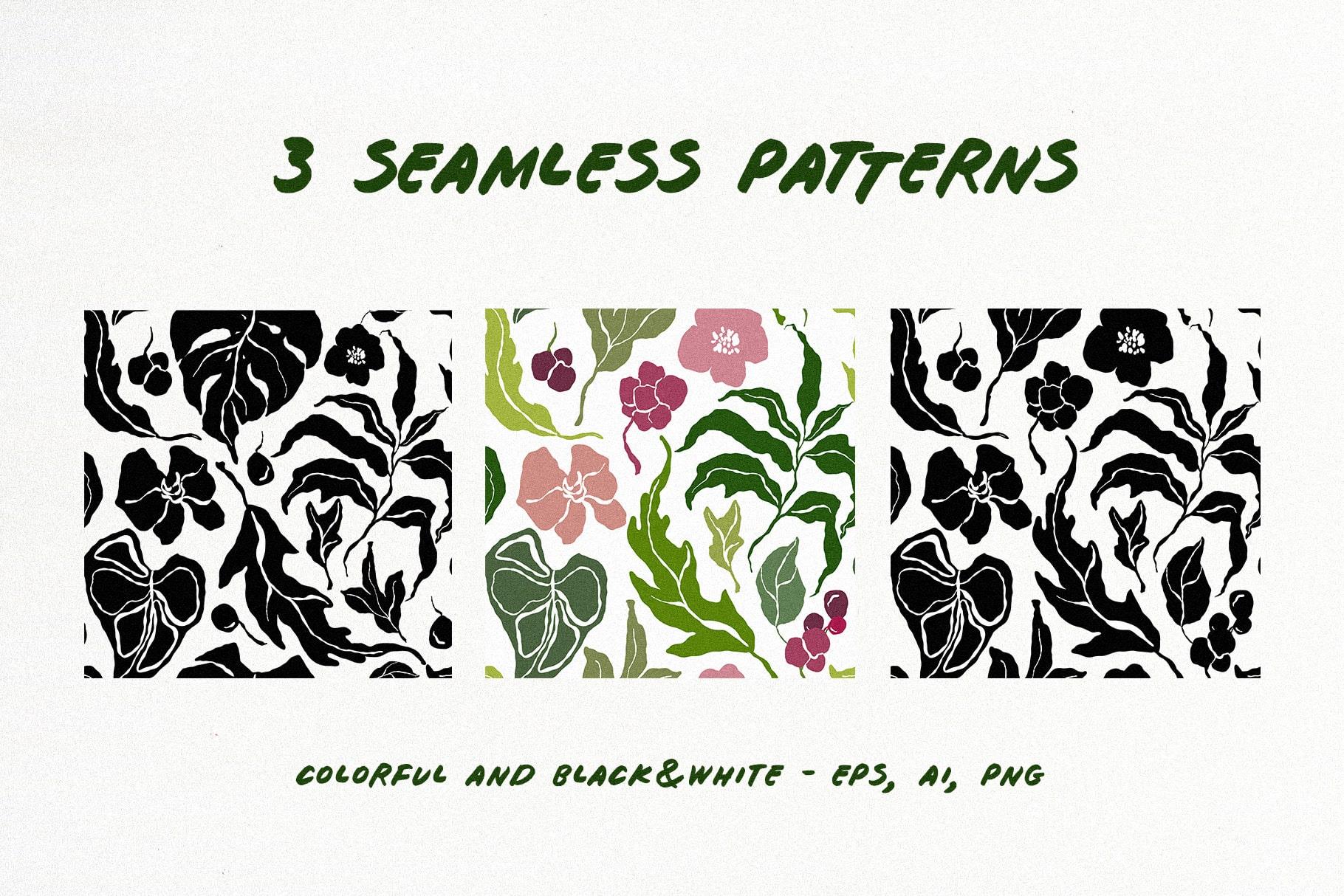 Jungle abstract vector flowers leaves naive illustrations