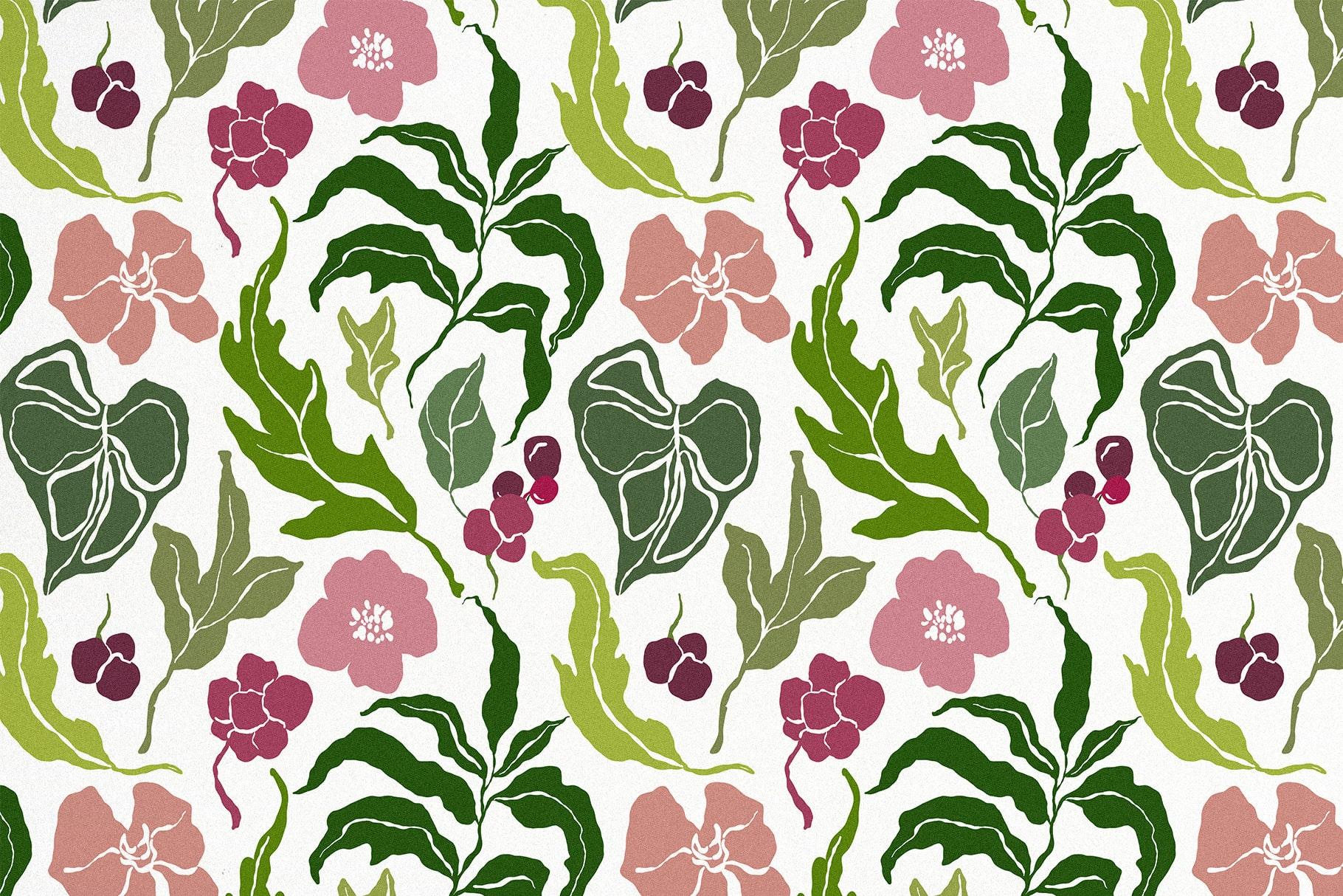 Jungle abstract vector flowers leaves naive illustrations