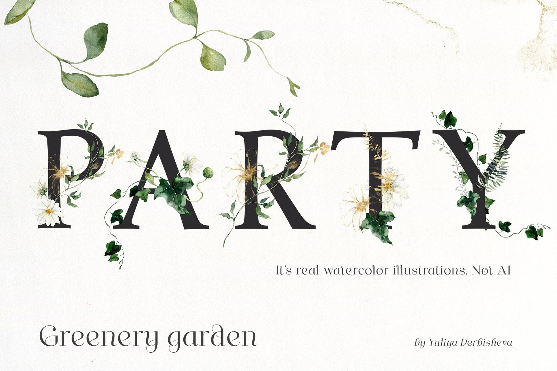 Greenery garden watercolor foliage illustrations clipart