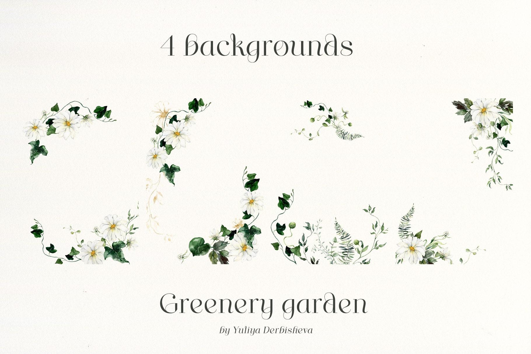 Greenery garden watercolor foliage illustrations clipart