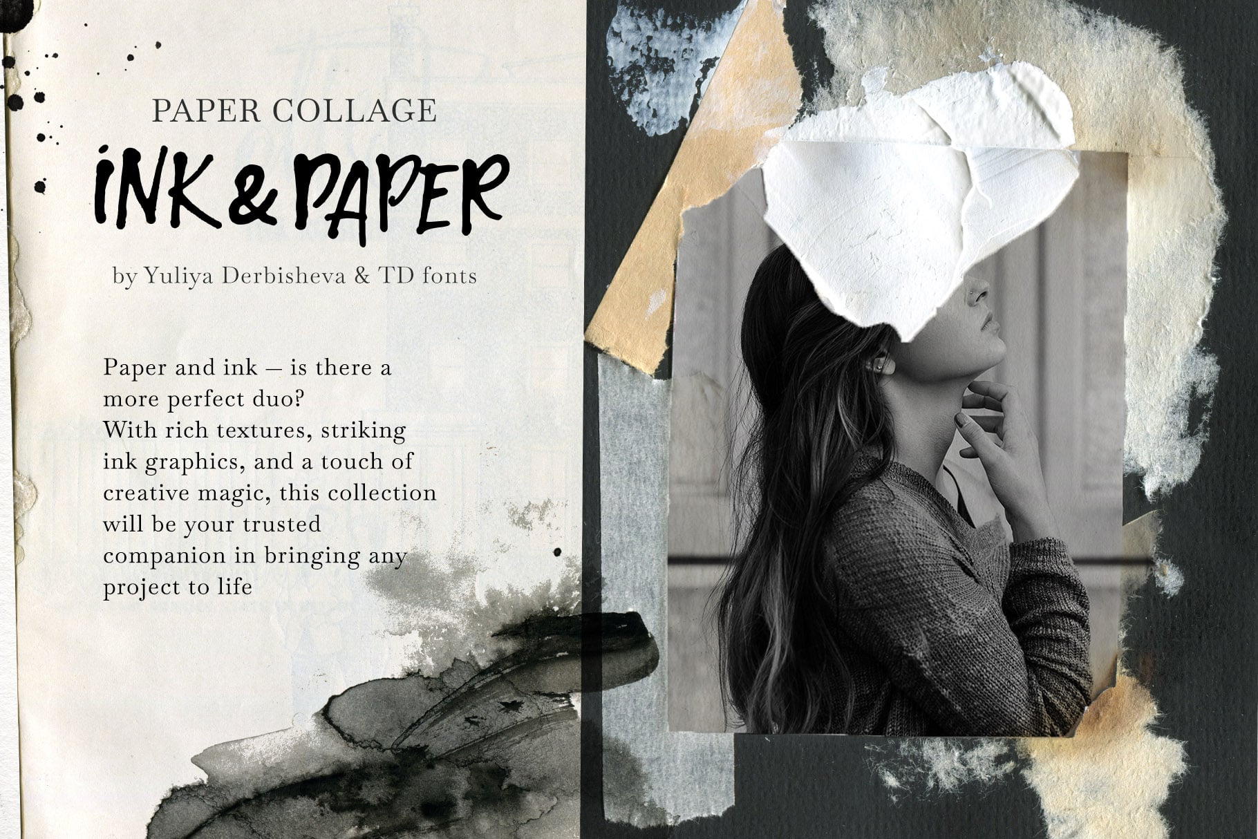 Ink & Paper collage elements mix media abstract backgrounds