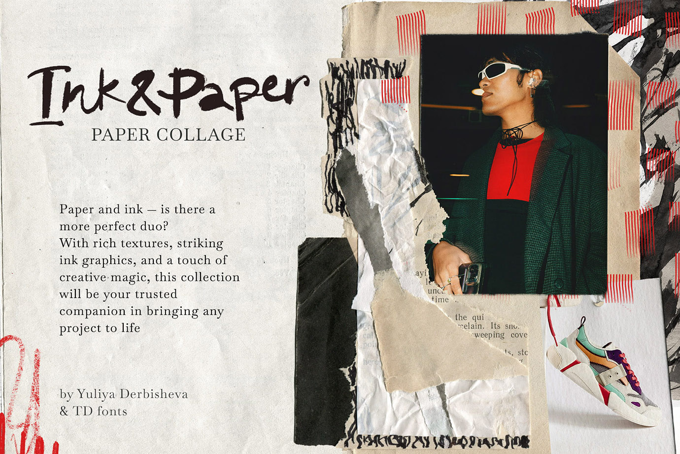 Ink & Paper Collage – 189+ Mixed Media Collage Elements, Modern & Vintage Paper Textures PNG Pack