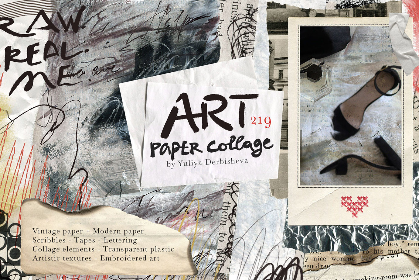 Art Paper Collage – 200+ Mixed Media PNG Elements & Vintage Paper Textures Kit