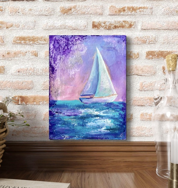 Аметистовые волны. Картина акрилом. 20х15 см