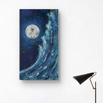 «Лунный поток» — фактурная картина с серебряной поталью, 3D текстура, 45x25 см