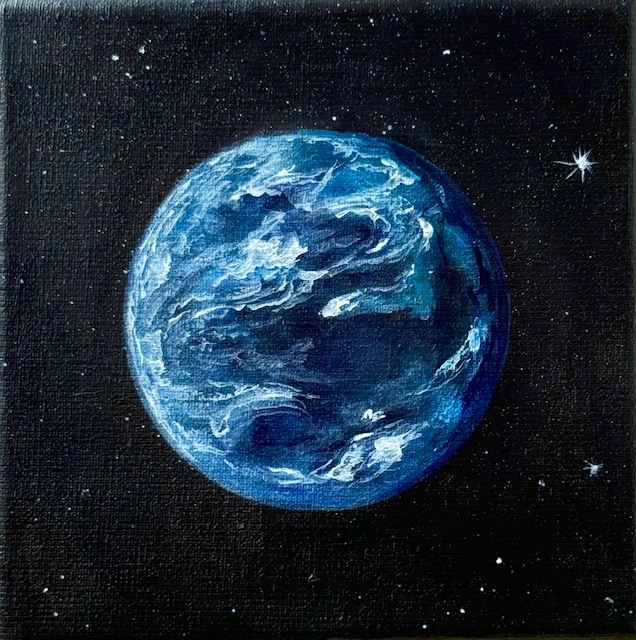 Картина "Мечты о других мирах" Авторская картина на холсте (хлопок, акрил), 10х10 см