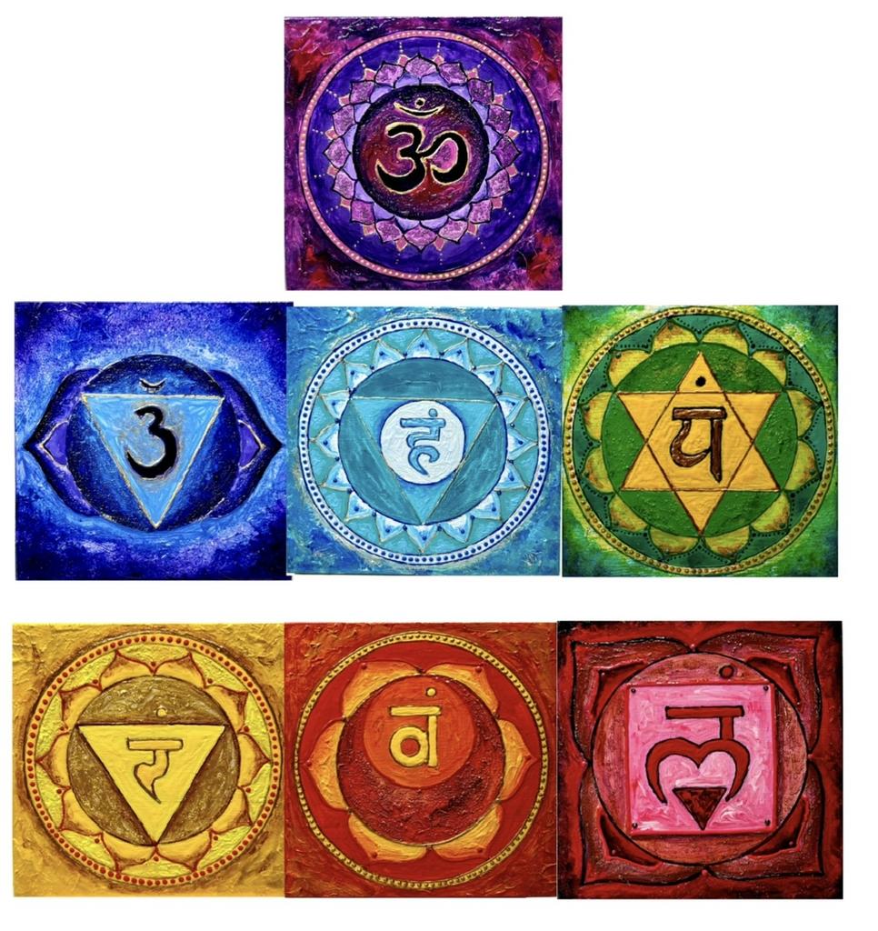 Чакровый набор. 7 картин на дереве. Размер 10х10 см