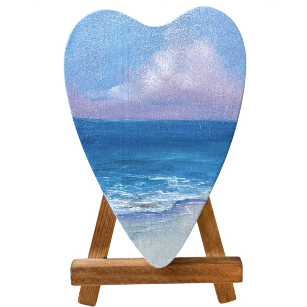 Картина на дереве "Розовые облака" . Масло, ручная работа. 13х8,5х1,5 см