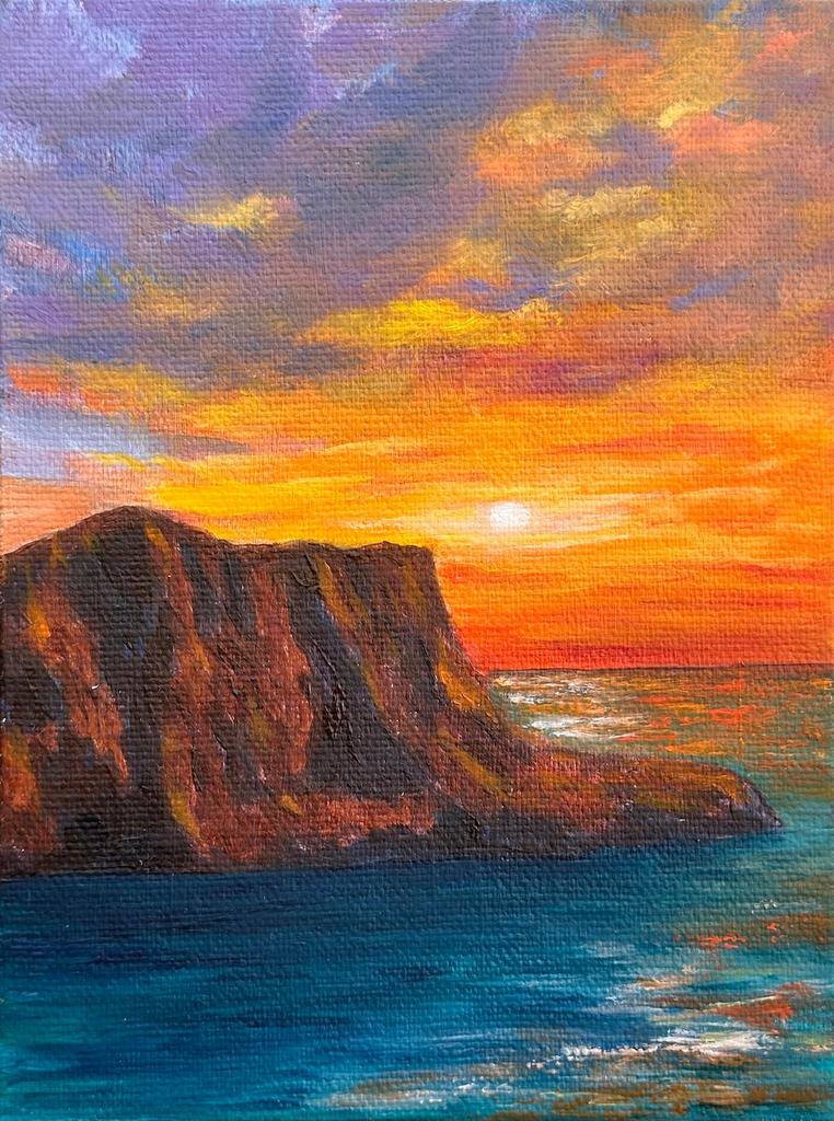 Картина на холсте "На закате". Масло. 15х20 см