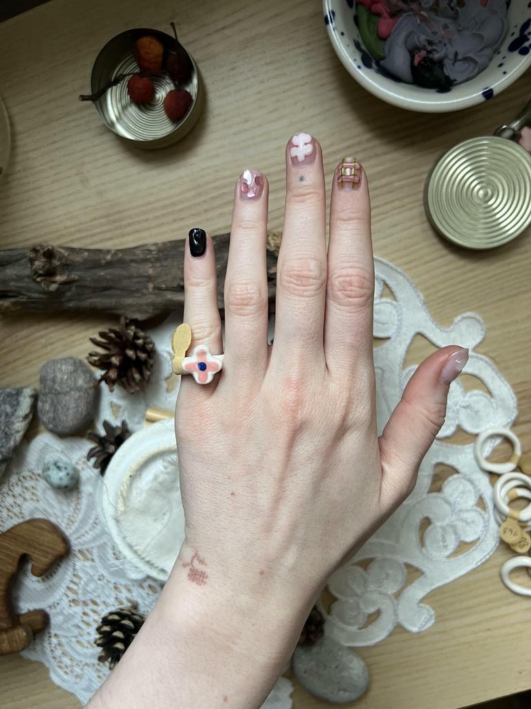 колечко керамическое цветок синий  14.5