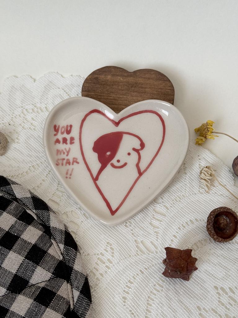 тарелочка керамическое сердечко песик