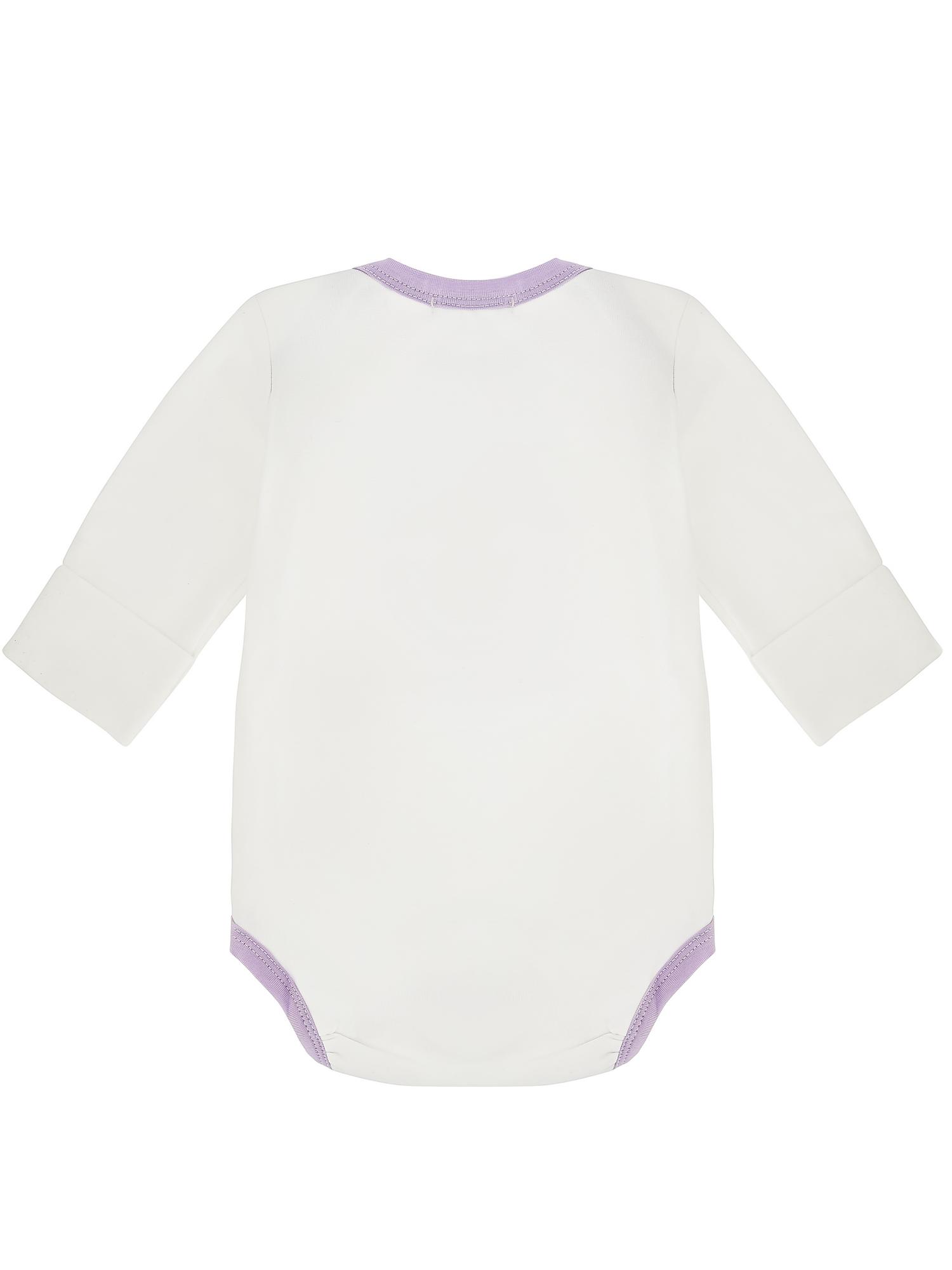 Боди лонгслив белое "Кант купон сиреневый Мишка"