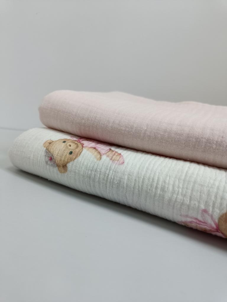 Набор муслиновых пеленок «Мишка балерина/нежно розовая»