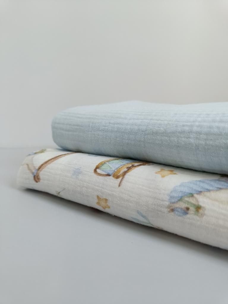 Набор муслиновых пеленок «Лошадки/Голубая»