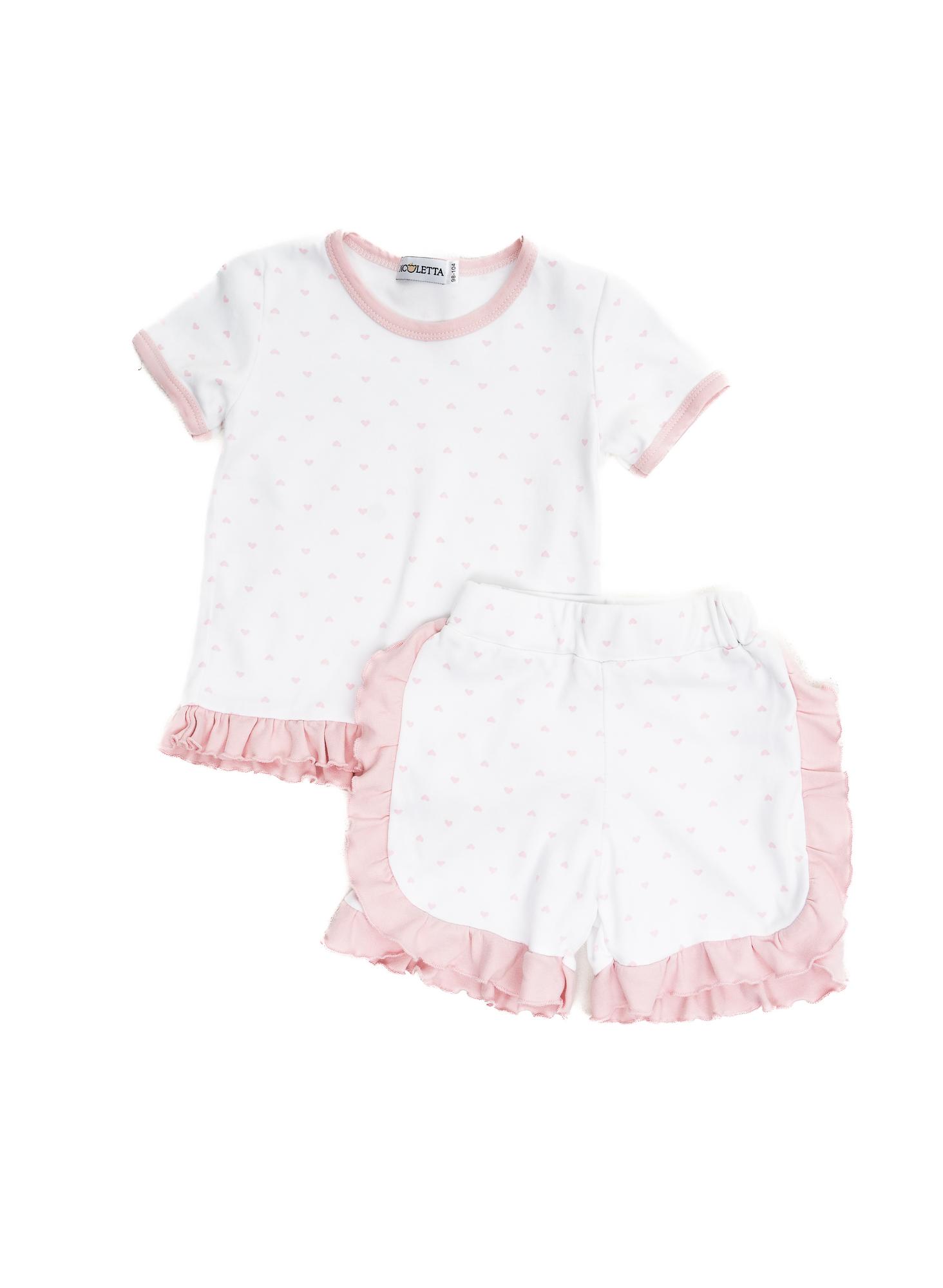 Пижама «Сердечки» с розовыми рюшами (футболка и шорты)