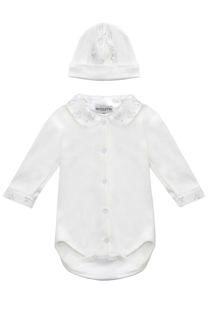 Комплект боди-лонгслив и шапочка «Белые медвежата»