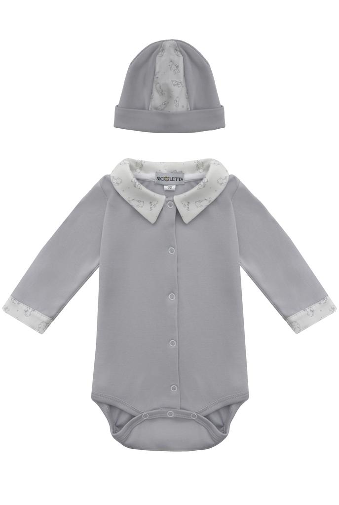 Комплект боди-лонгслив и шапочка «Серые медвежата»