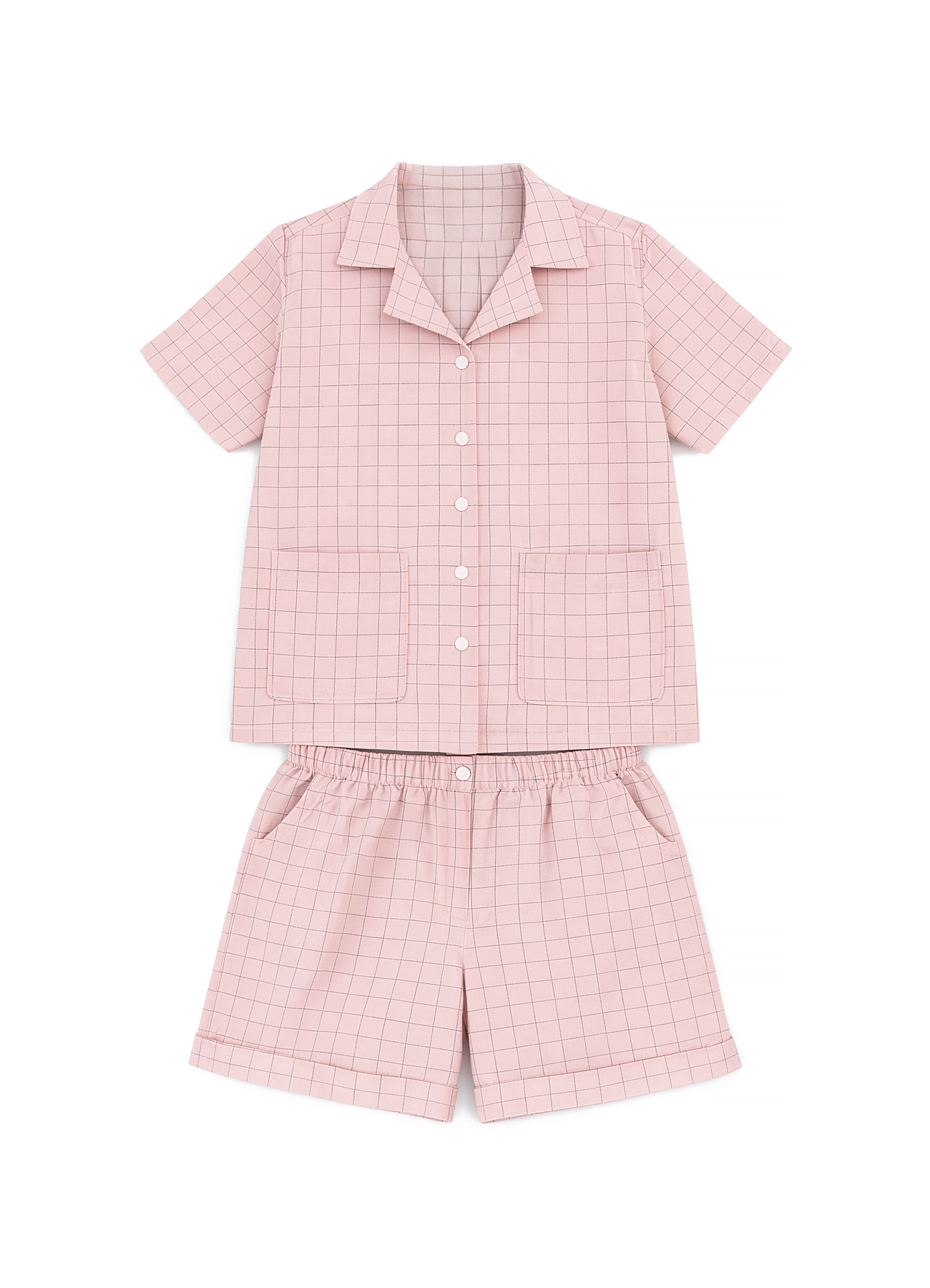 Костюм шорты и рубашка в клетку, розовый