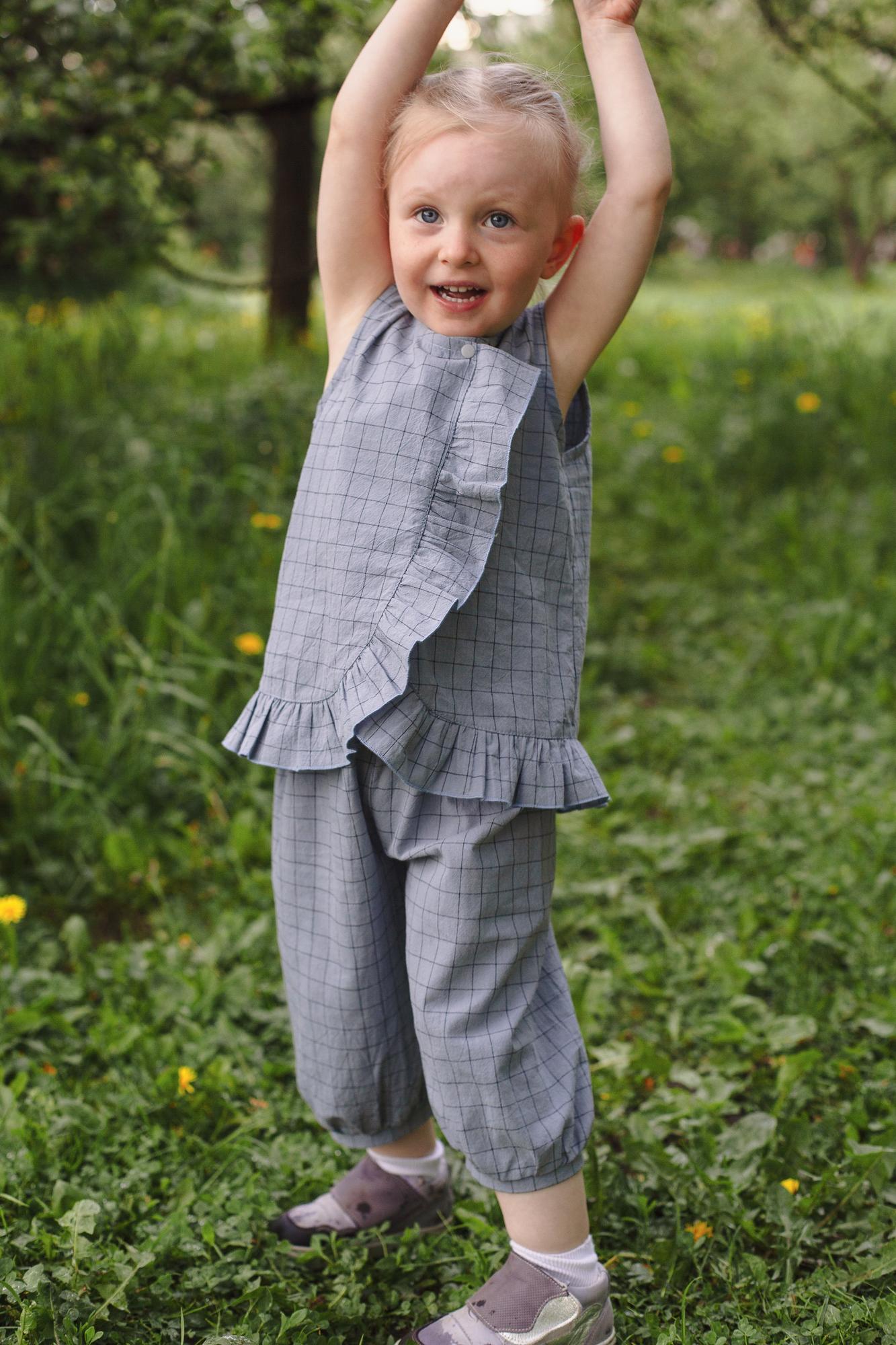 Костюм штаны и туника в клетку, серый