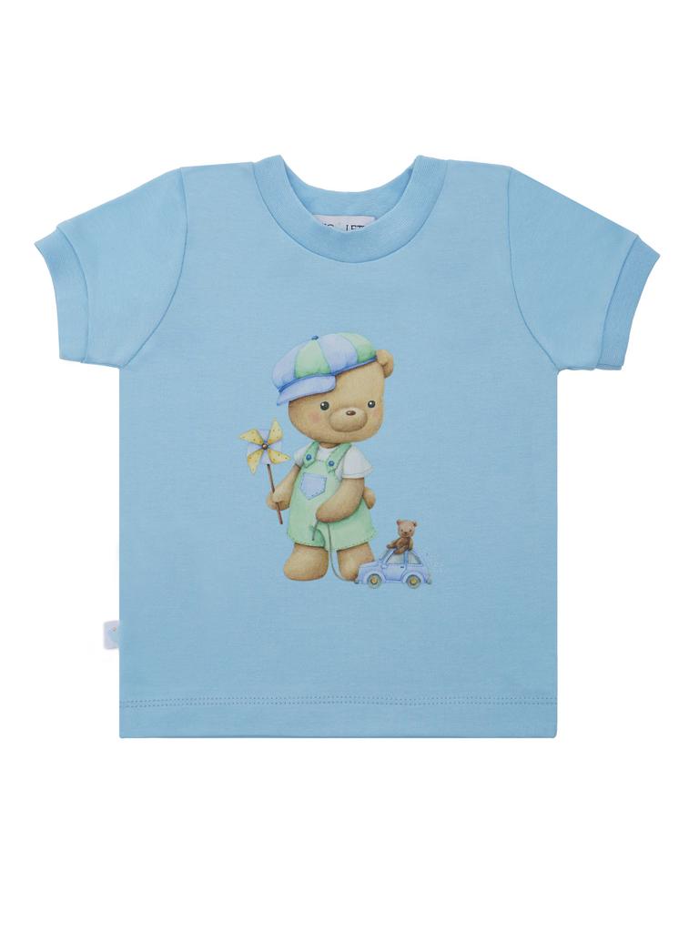 Футболка «Мишка с машинкой», голубая