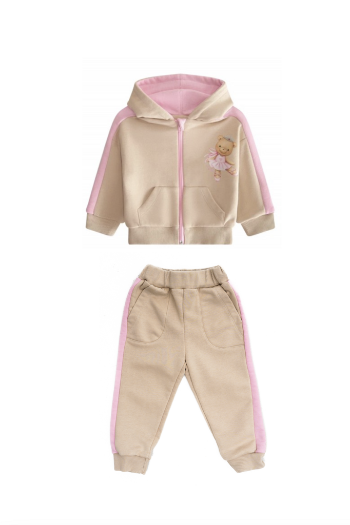 Костюм для девочки с розовыми лампасами (худи на молнии и штаны)