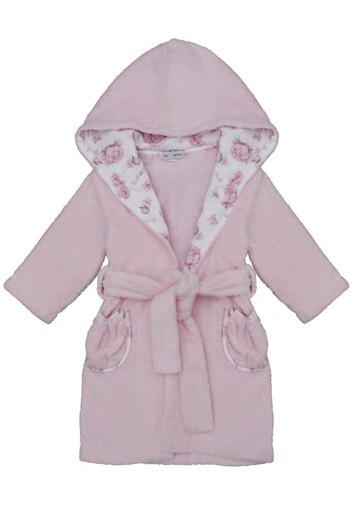 Халат для девочки, отделка «Розовый пион», розовый