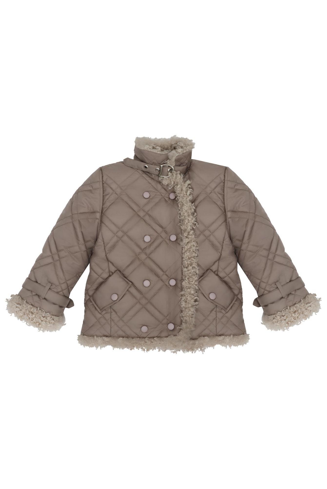 Двубортная куртка с меховой отделкой, капучино