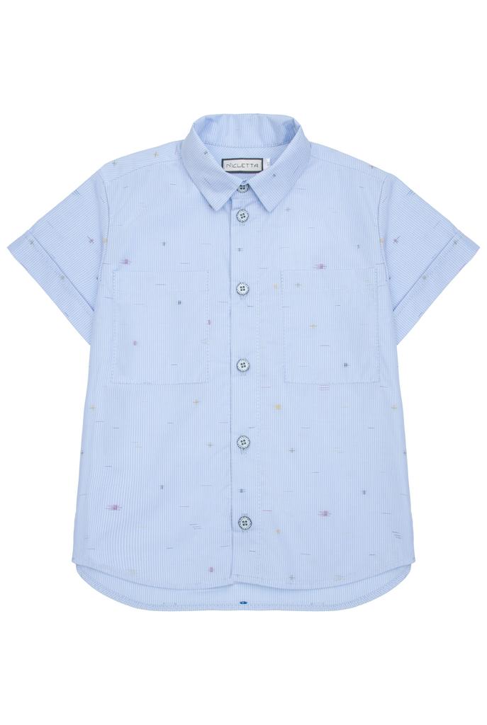 Рубашка с мережкой в голубую полоску с коротким рукавом