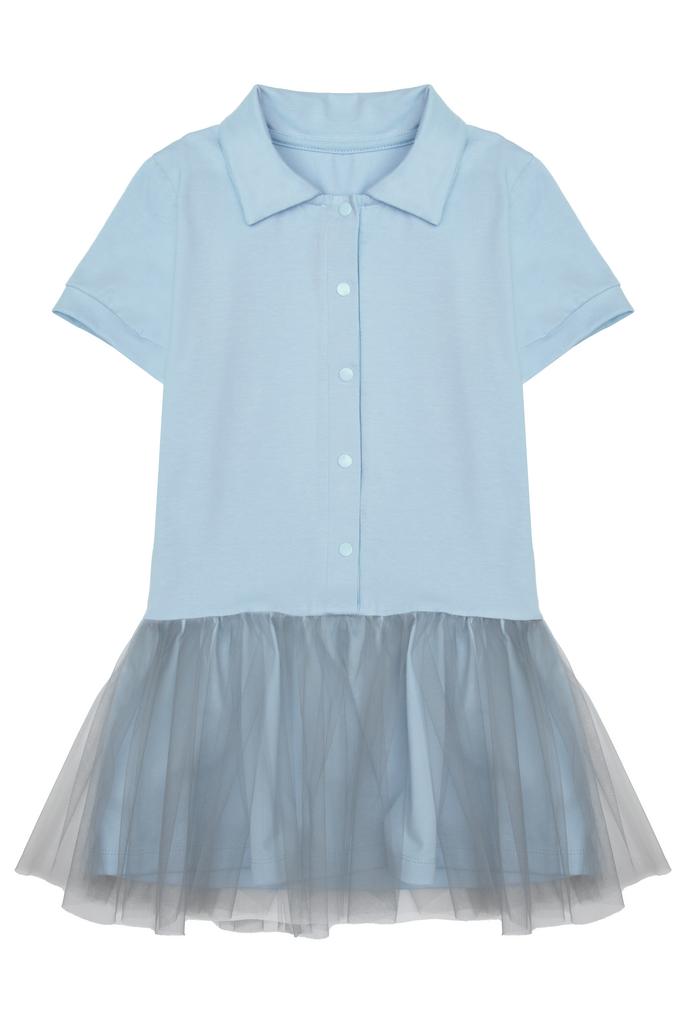 Платье - поло с фатином, голубое
