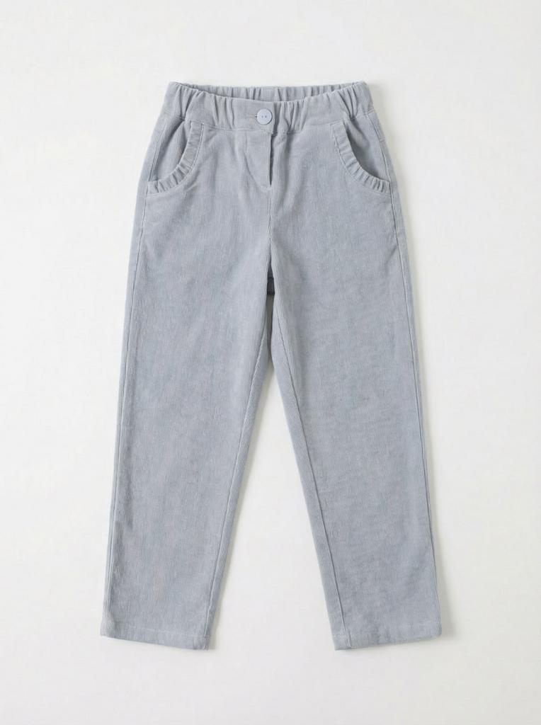 Брюки вельветовые с рюшей для девочки, голубые