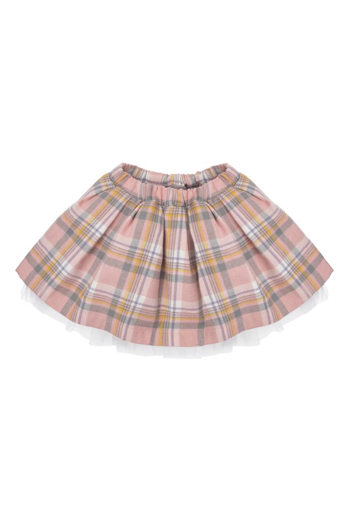 Юбка в клетку с фатином, розовый