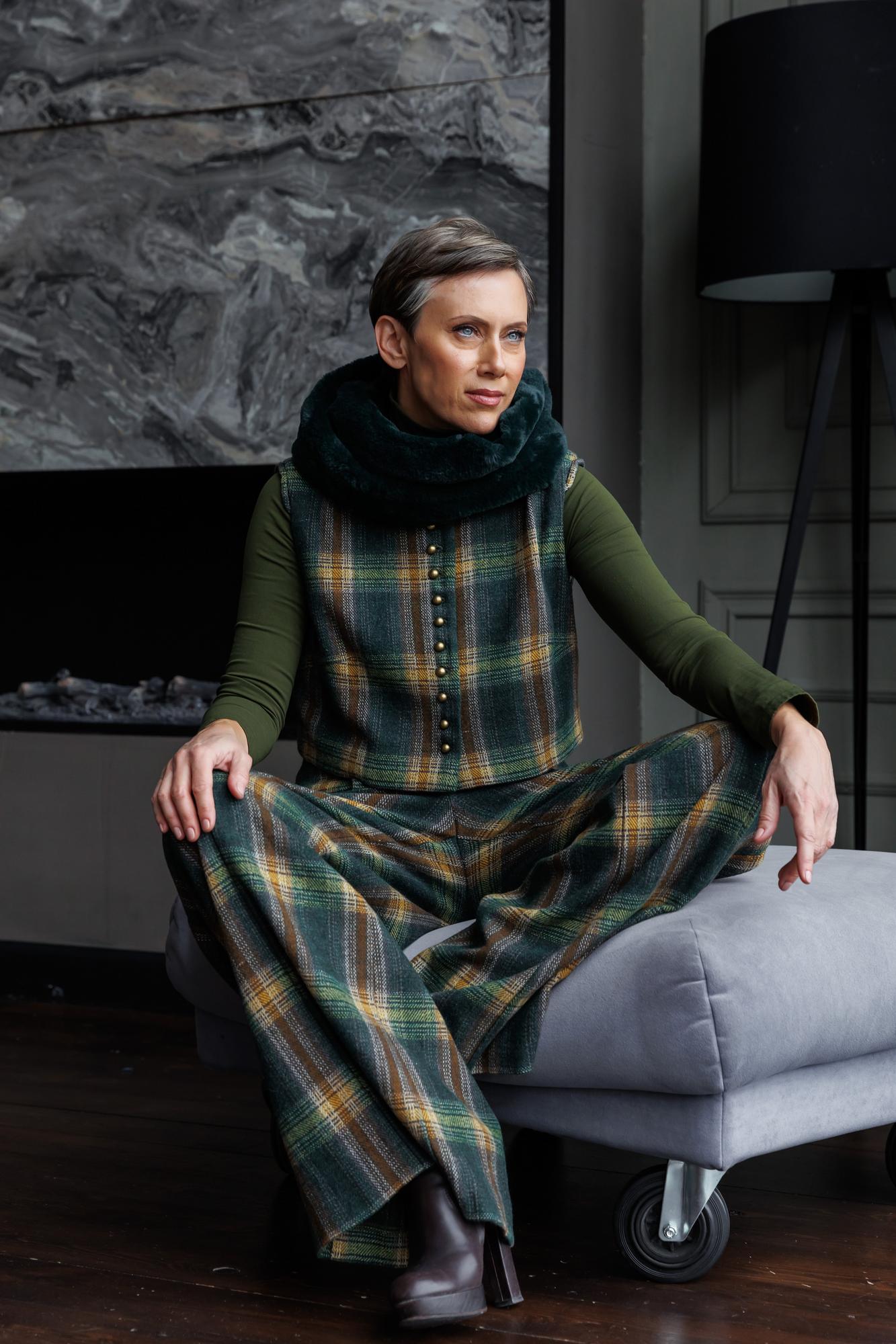 Жакет-кроп из шерсти в клетку